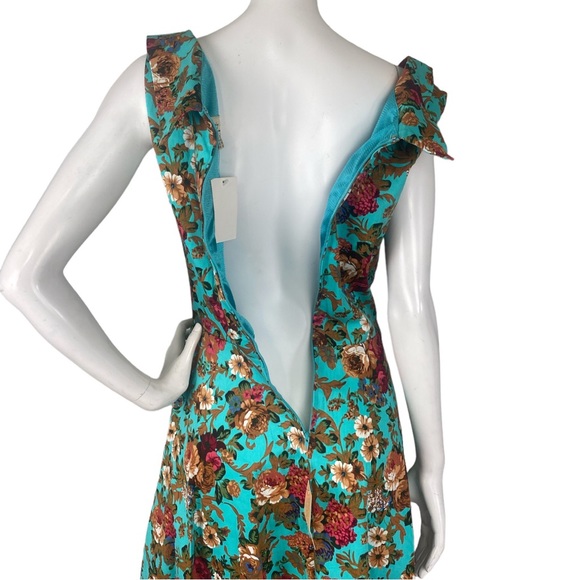 NWT Lindy Bop Ophelia Green Turquoise Garden Floral Party Swing Dress Sz Medium - Picture 13 of 17